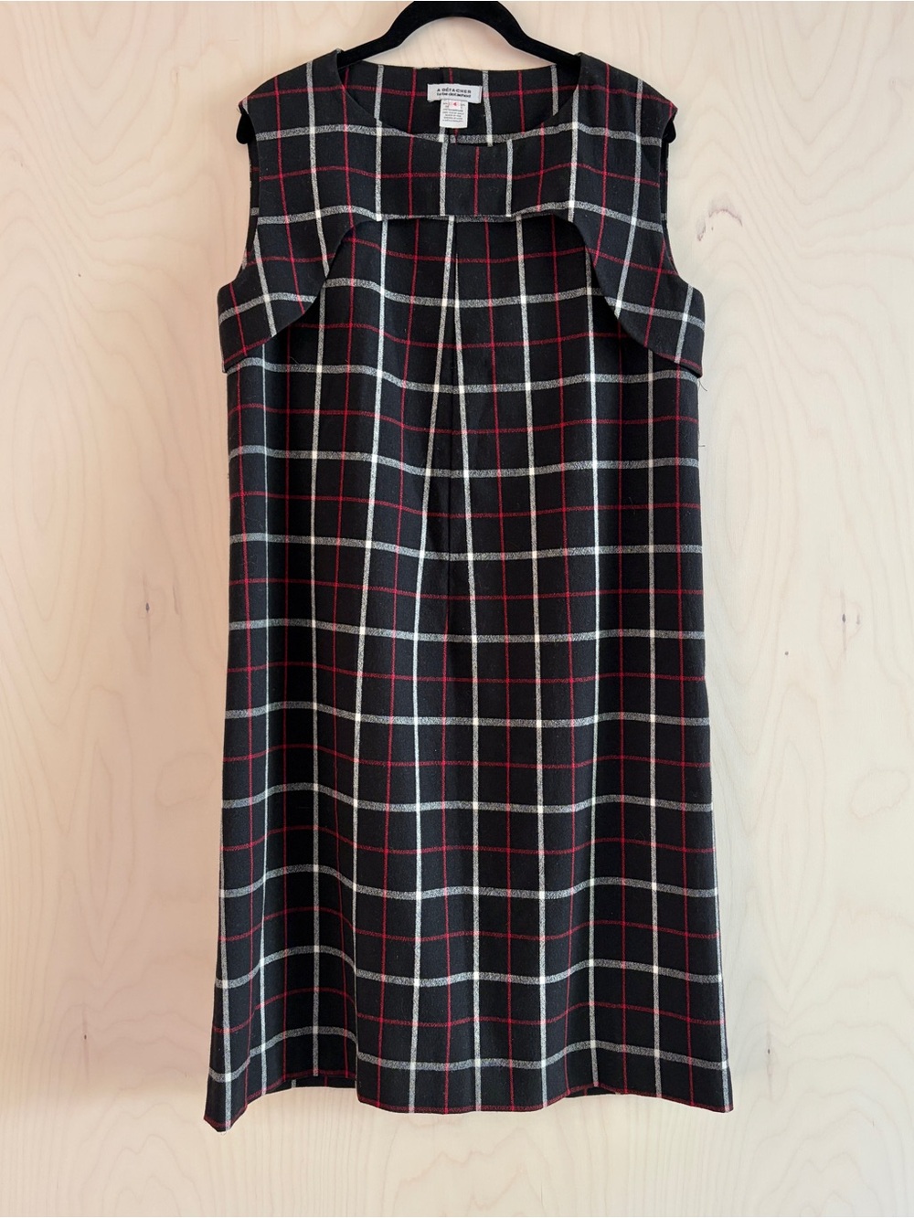 Sleeveless Plaid Mini Dress in Black with Red Accents
